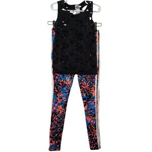 Weissman‎ Girls Black Blue Pink Dance Costume Hiphop Size 7/8 Leggings/Top/Mitts